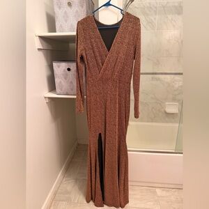 Formal Brown Glitter Dress, M, with Slit